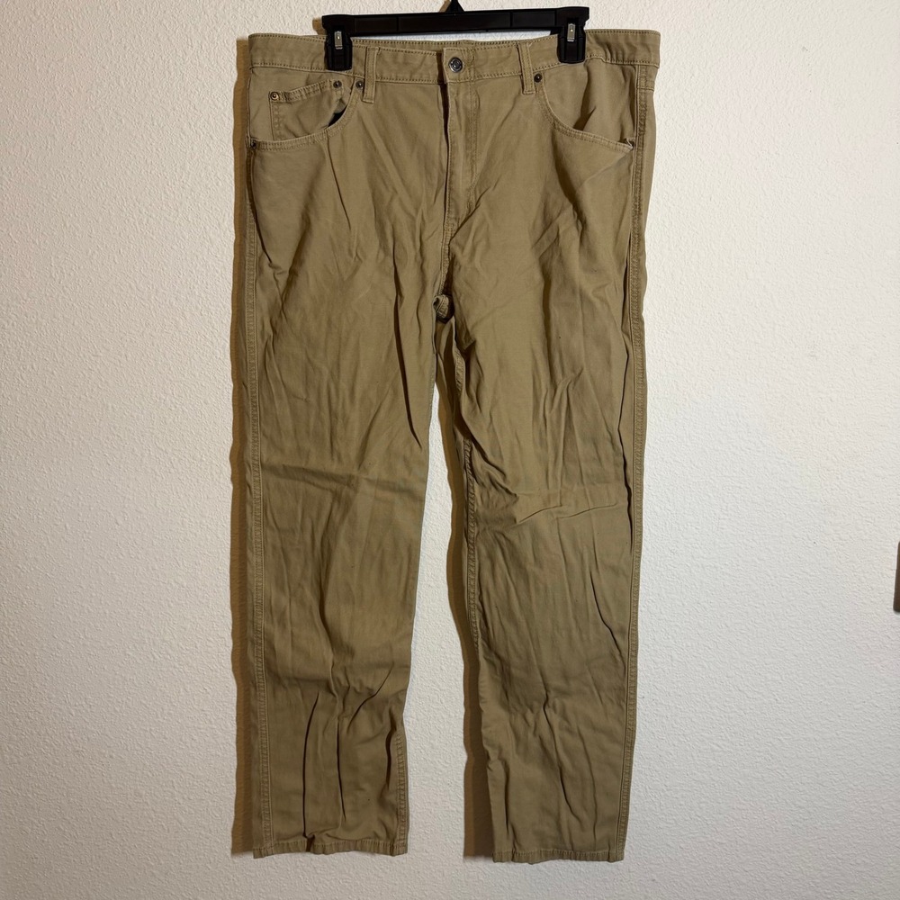 Magellan Outdoors Mens Khaki Canvas Work Pants Straight Leg Tan Utility Trousers